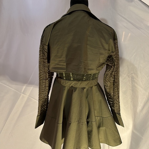 BOGO L’ATISTE Army Green Partial Sheer w/Front Zipper Long Sleeve Dress Size Sm - Picture 4 of 14